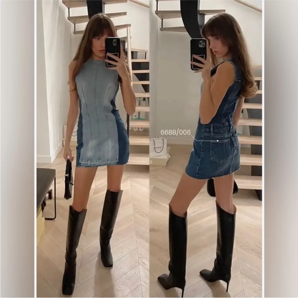 Zara | TRF PATCHWORK DENIM DRESS - Picture 4 of 5